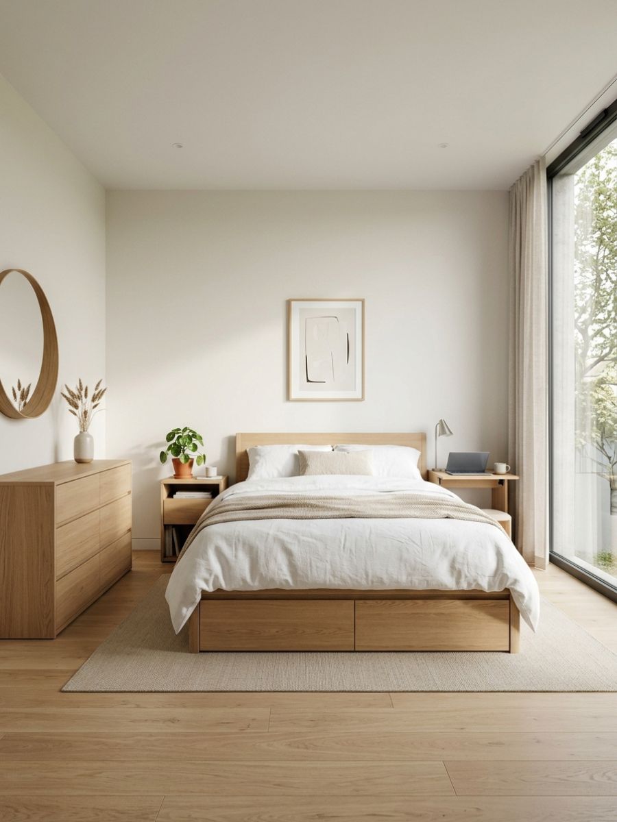 Multifunctional minimalist bedroom furniture with built-in storage