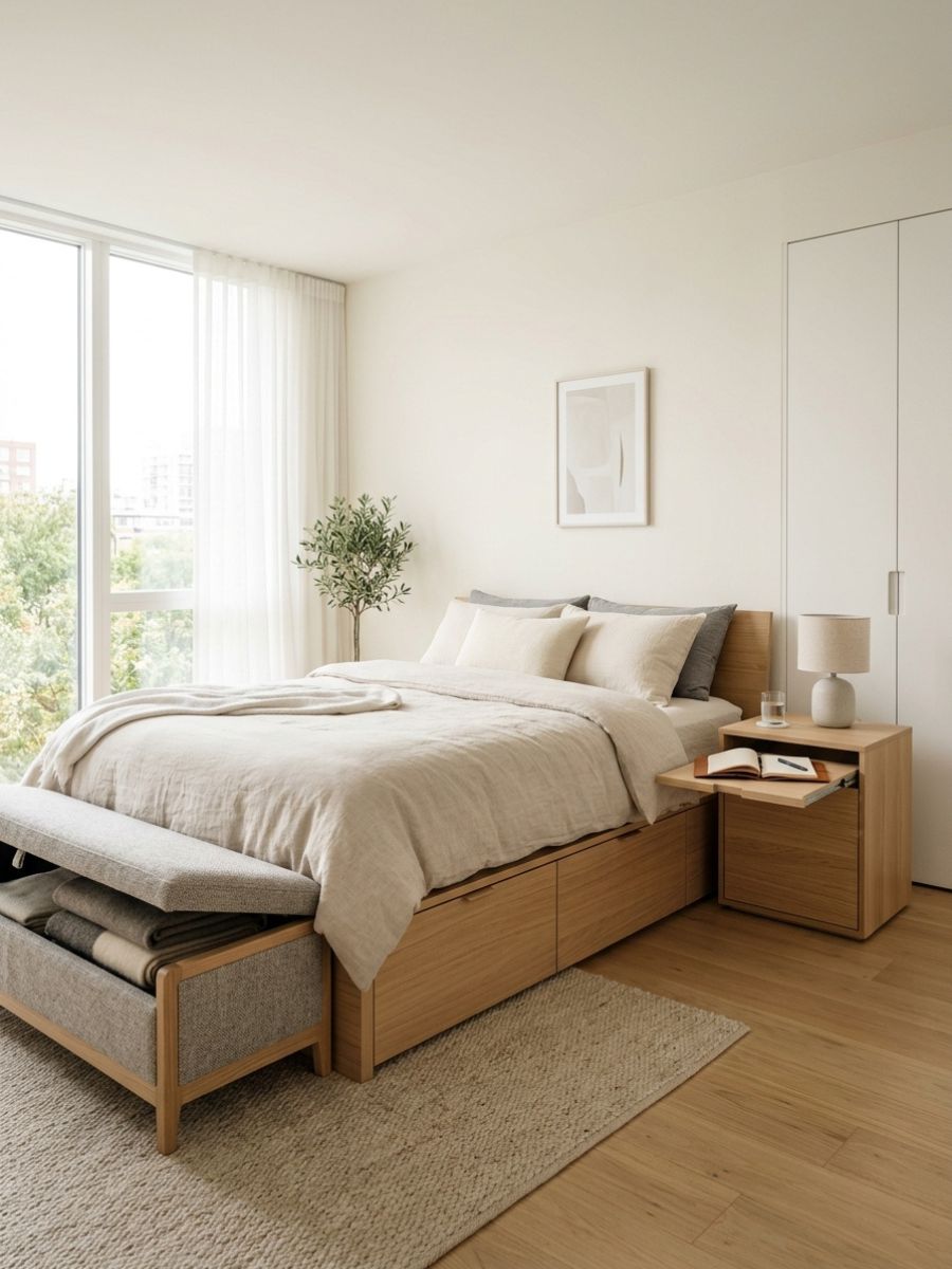 Multi-functional minimalist bedroom furniture saving space