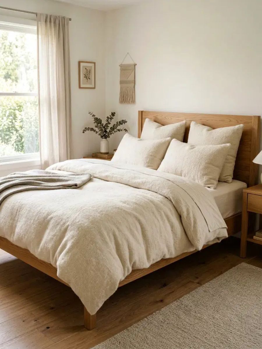 Wool duvet and bedding set providing temperature regulation and cozy sleep